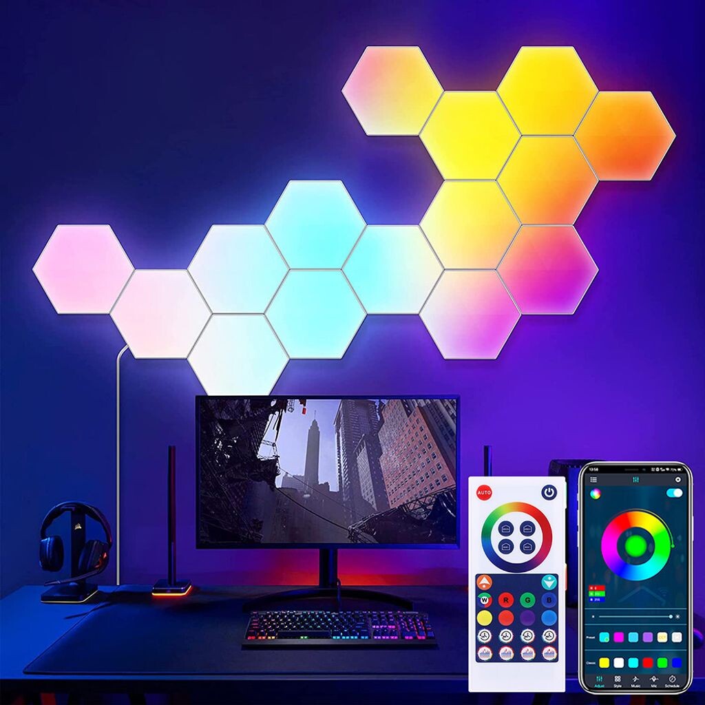 

[T] Набор из 6 шестиугольных настенных светильников RGB. Управление через приложение. Пульт дистанционного управления. Шестигранные светодиоды. Декоративная диммируемая подсветка. Ночная подсветка. Синхронизация музыки. Гостиная. Игровая комната...