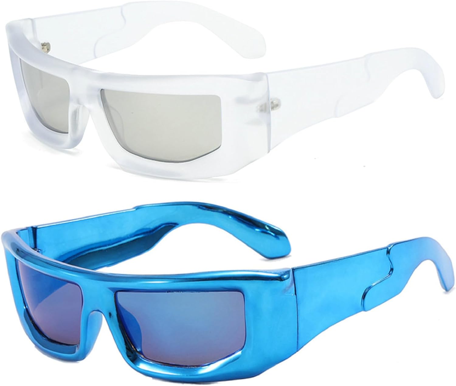 

Спортивные солнцезащитные очки Y2K для женщин и мужчин, винтажные серебристые зеркальные квадратные очки, унисекс, для вечеринок, женские солнцезащитные очки UV400 mincl, 2pcs&clear Silver&blue