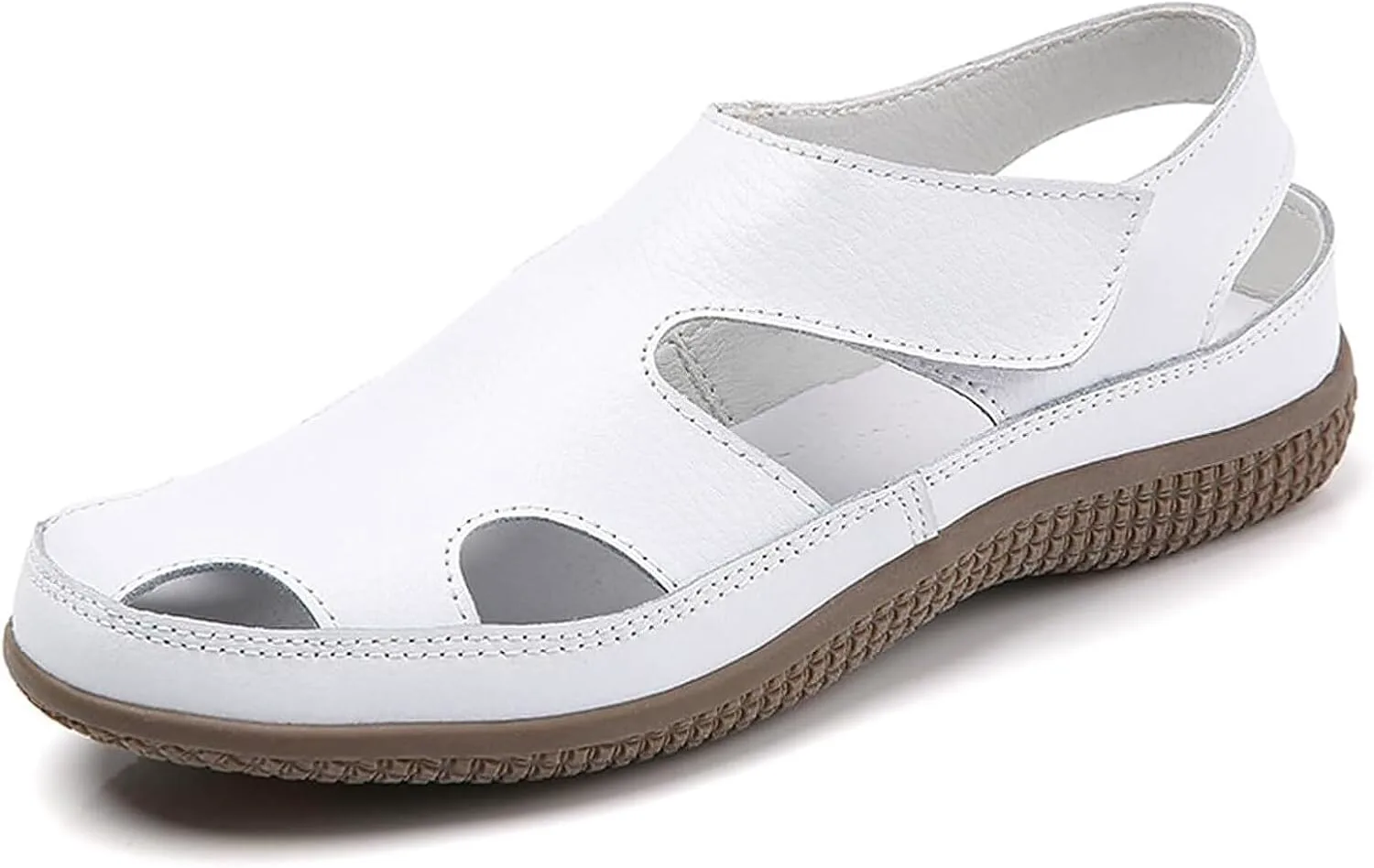 

Женские кожаные мокасины на плоской подошве с отверстиями, с закрытым носком, мягкой подошвой, летние уличные удобные прогулочные туфли Generic, белый