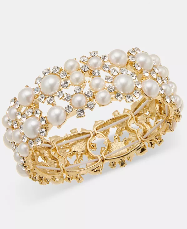 

Эластичный браслет с кристаллами и искусственным жемчугом Charter Club, white