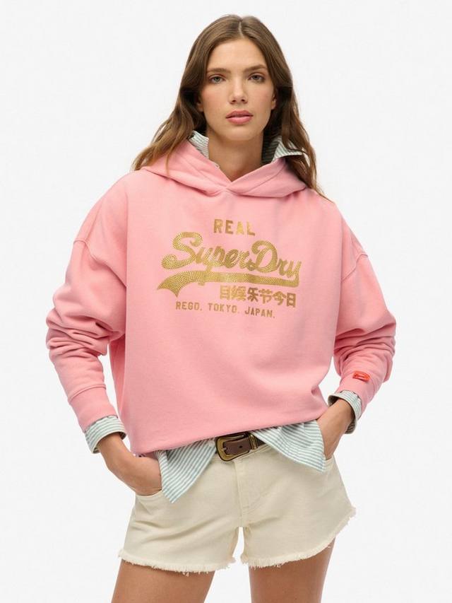 

Винтажный худи с логотипом из страз Superdry, Peach Amber