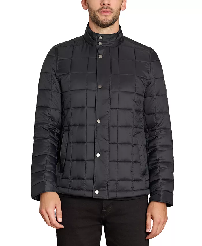 

Мужская стеганая утепленная куртка с молнией Box-Quilted Full-Zip Puffer Jacket Sam Edelman, черный