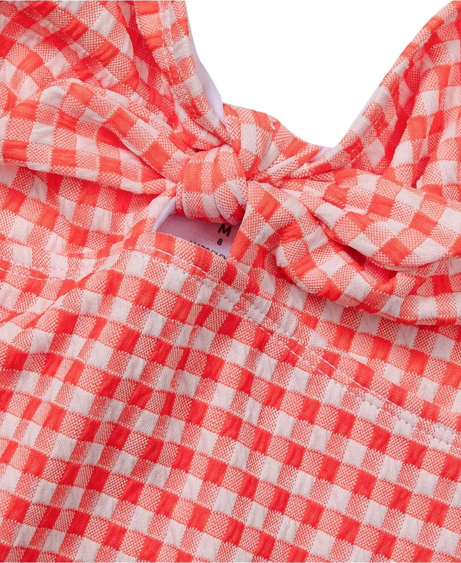 Детский цельный купальник с вырезами, устойчивый к хлору Lands' End, Coral/Gingham — фото 3