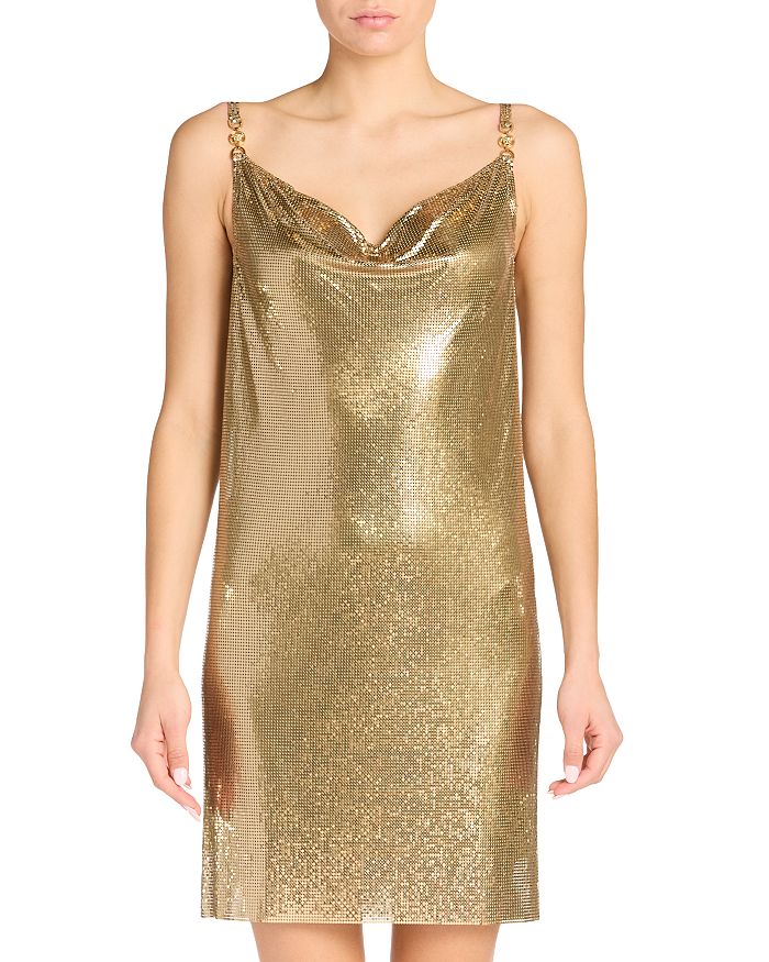 

Металлизированное платье с сеткой Versace, золотой