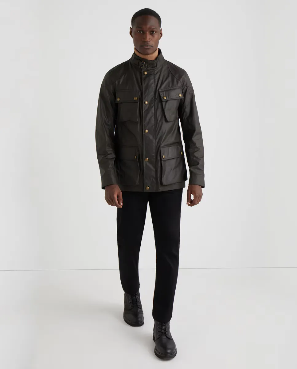 

Зеленая мужская куртка из вощеного хлопка три четверти Belstaff, темно-зеленый