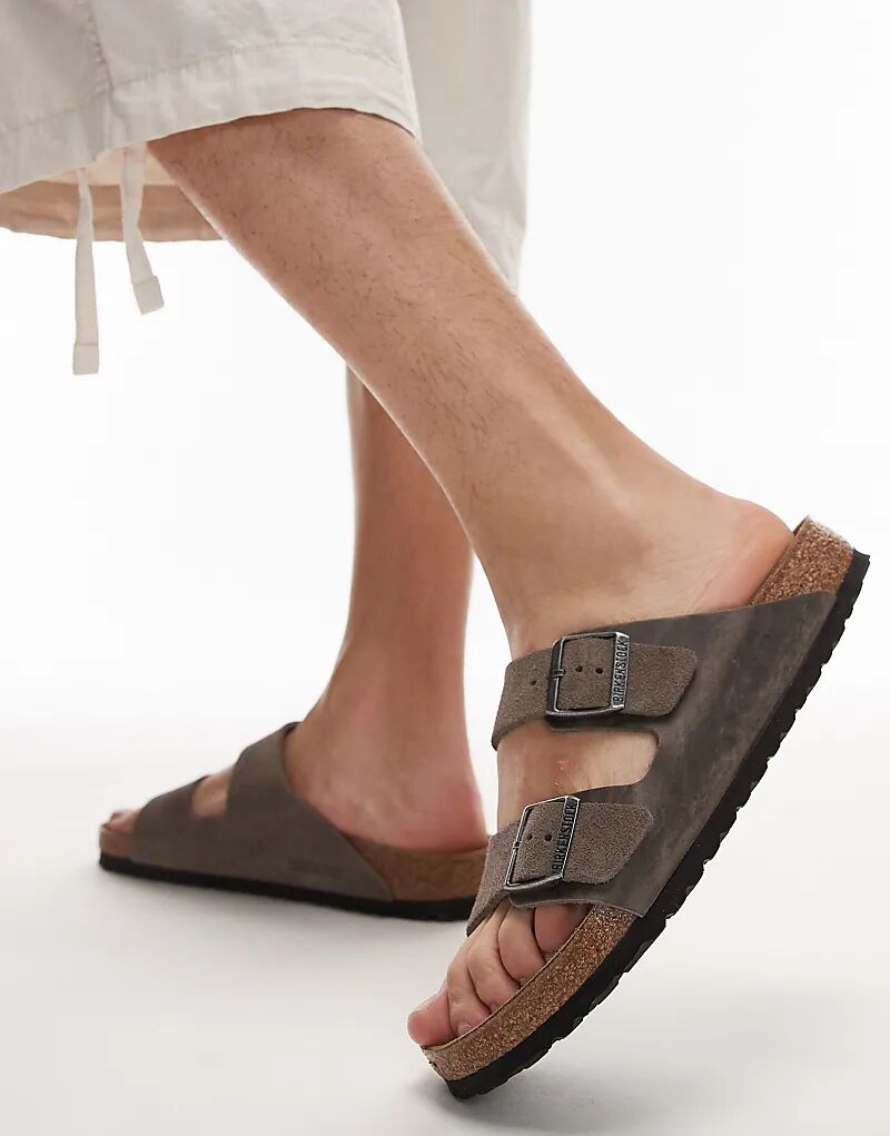 Сандалии Birkenstock Arizona из промасленной кожи бетонно-серого цвета