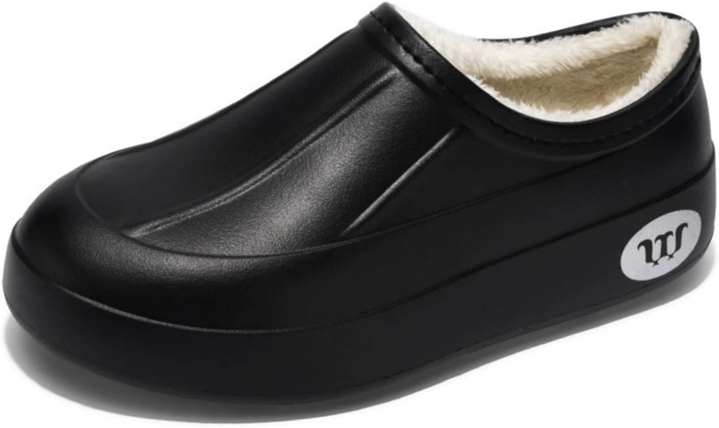 

Женские и мужские кухонные туфли с меховой подкладкой, противоскользящие, масло- и водоотталкивающие, сабо для повара с резиновой подошвой против скольжения, унисекс, удобные легкие зимние теплые мюли для дома и улицы Lghlmcl, черный