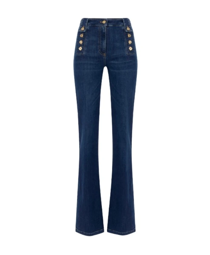 

Джинсовые брюки-палаццо с золотыми пуговицами Elisabetta Franchi, синий