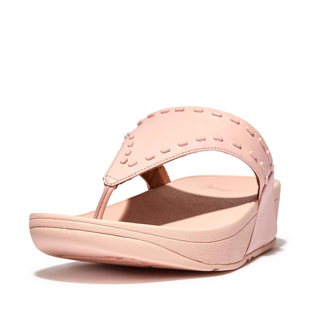 FitFlop Lulu GB1-A35 Toe-Post Sandals Women's Pink Salt Leather Rubber-Stud
