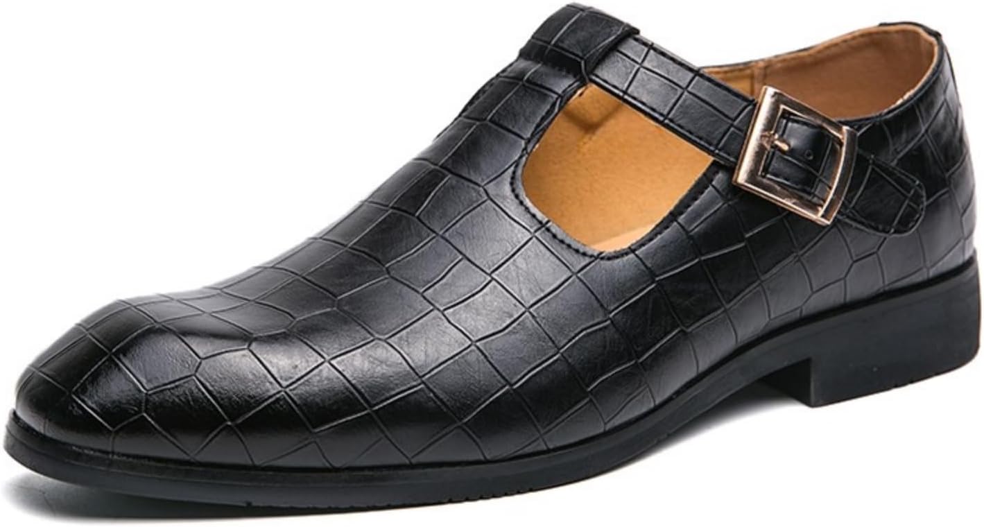 

Мужские классические туфли из кожи с крокодиловым рисунком, острым и квадратным носком, с металлической пряжкой, для деловых и повседневных случаев - коричневые/черные Kelibasi