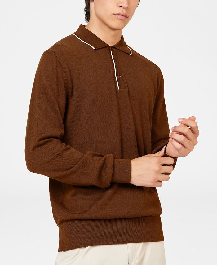 

Мужская рубашка-поло стандартного кроя из шерсти мериноса с кончиками Ben Sherman, коричневый