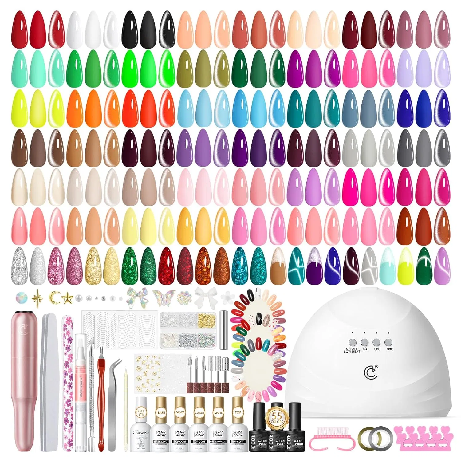 Набор для гель-лака PEACECOLOR из 83 предметов с лампой и фрезером Peacecolor, Seasonal Palette 55 Colors
