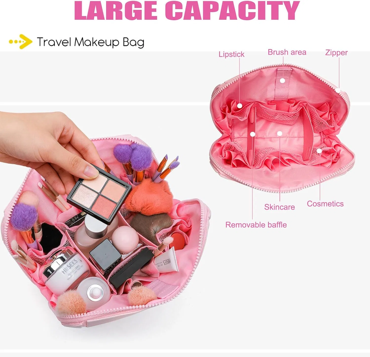Дорожная косметичка Parallel Travel Makeup Bag, складная, бежевая Hiphiprun, Beige — фото 4