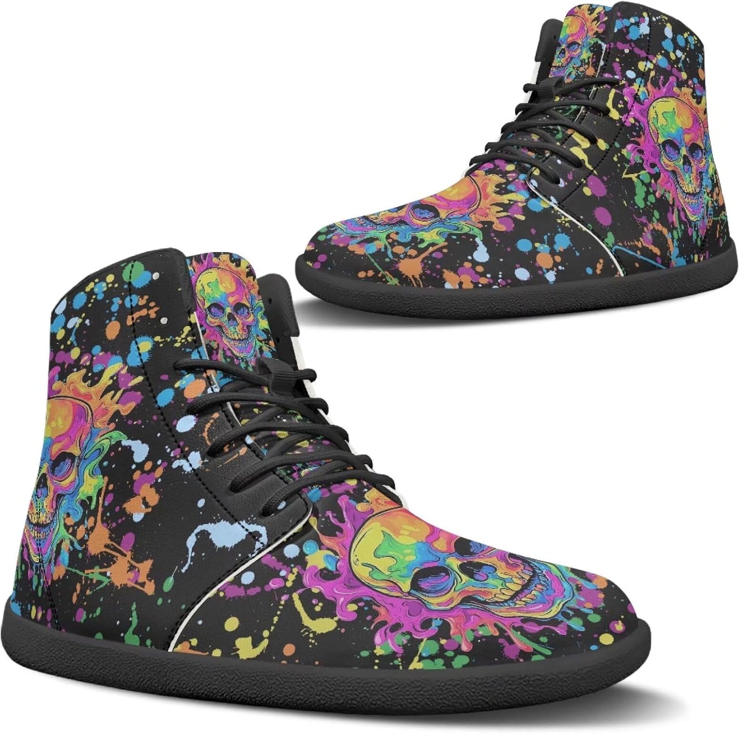 

Мужская обувь без каблука с широкой носовой частью, модные кроссовки, высокие ботинки из ПУ кожи, удобные повседневные и туристические туфли с шнуровкой, для улицы, размеры США 5-14 Quxjehoe, Paint Skull