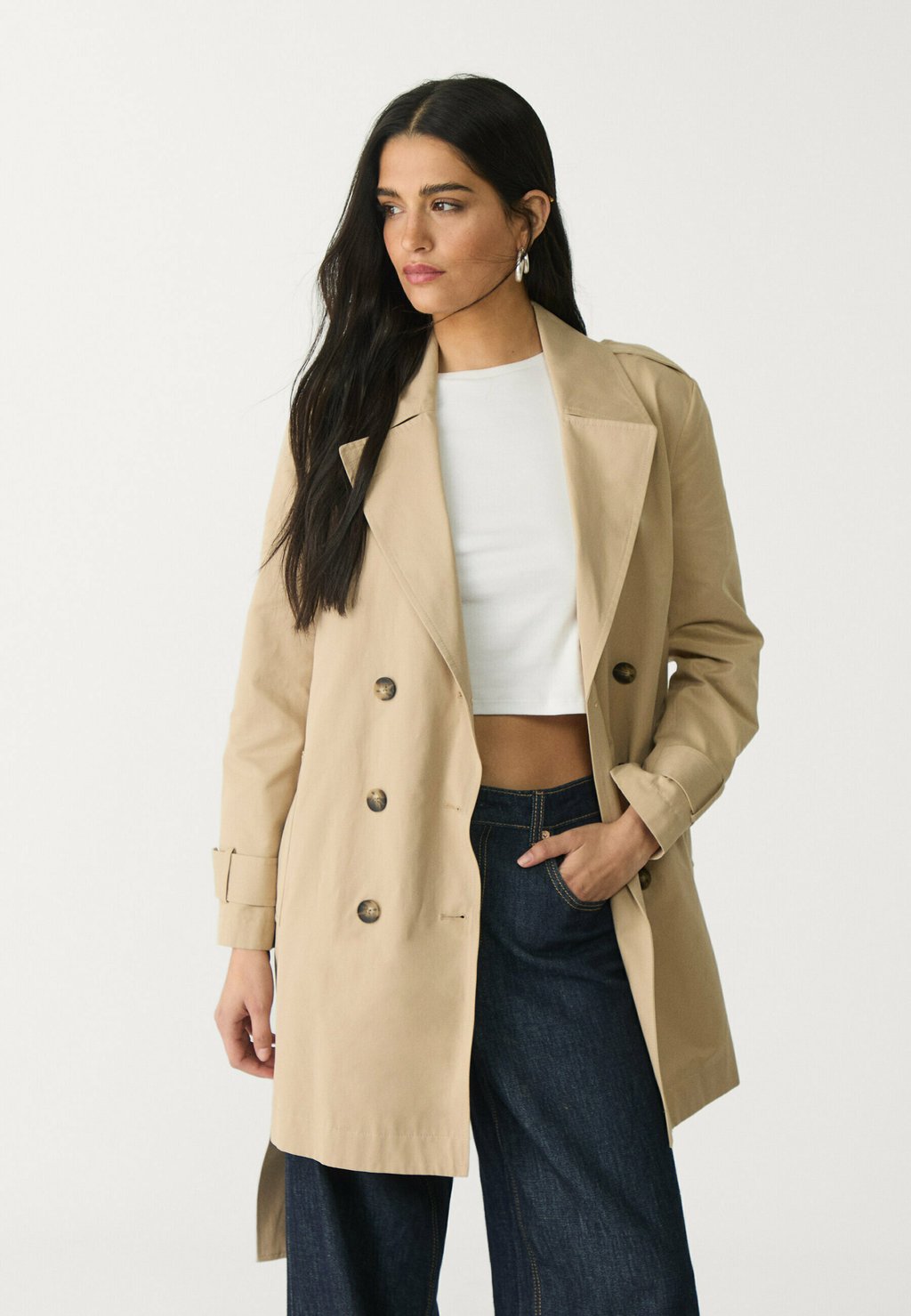 

Тренч REGULAR FIT Stradivarius, серый