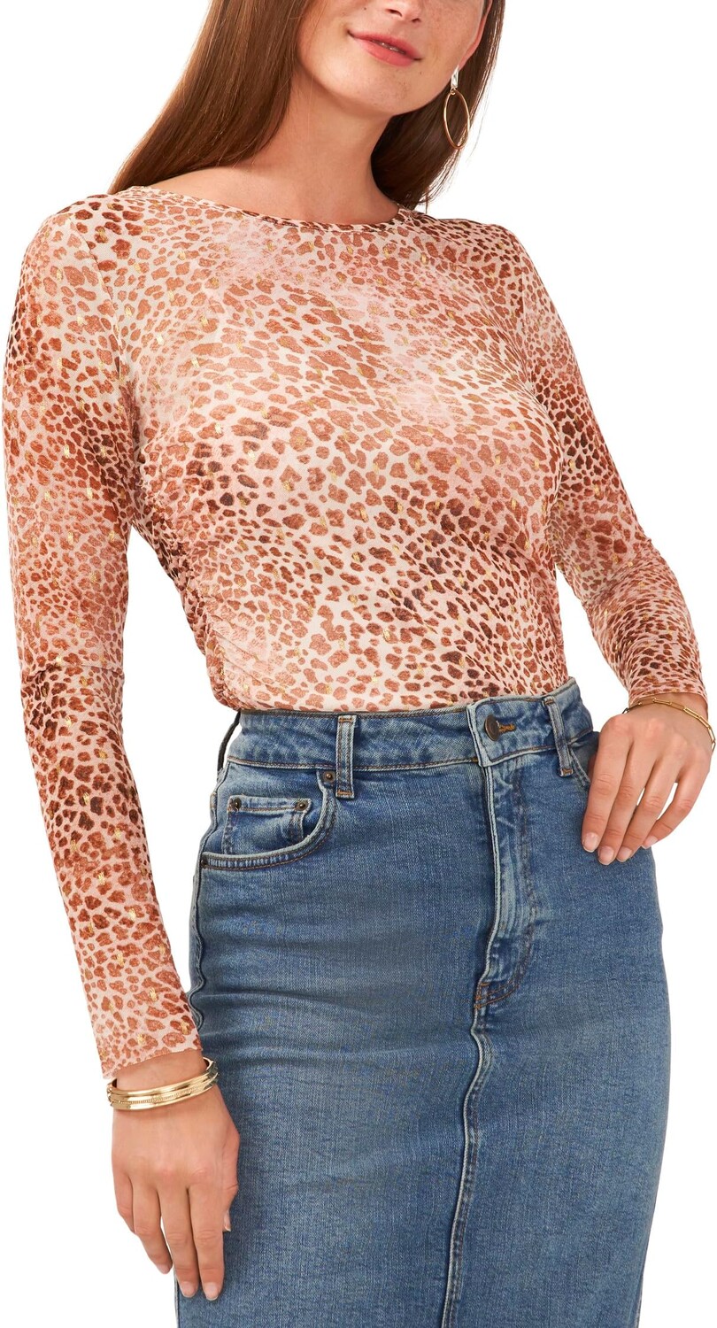 

Топ с длинными рукавами и гофрированными рукавами Vince Camuto, цвет Natural Taupe