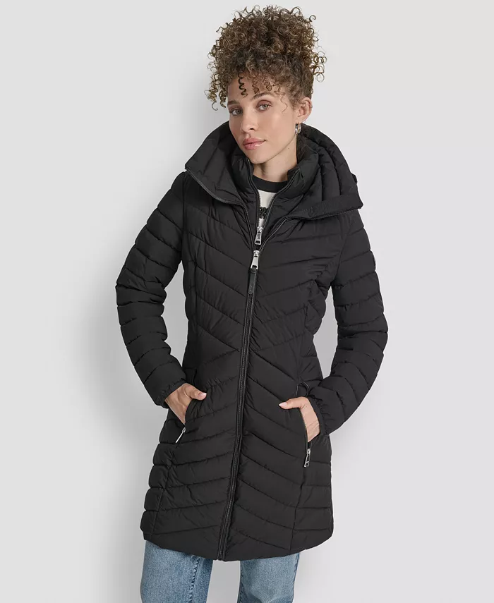 

Женское стеганое пальто с комбинацией карманов DKNY, черный