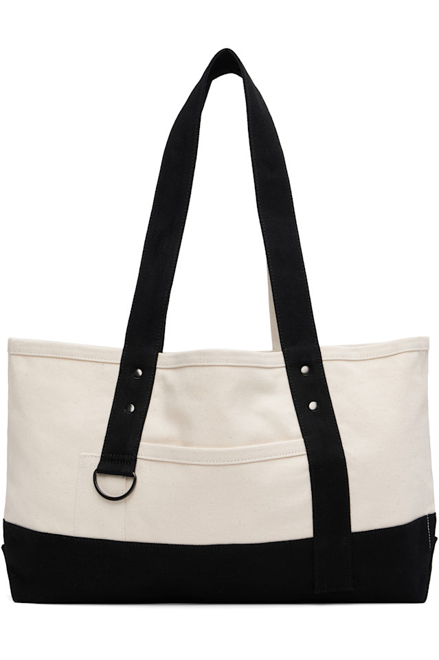 

Y'S Большая холщовая сумка-тоут цвета слоновой кости и черного цвета