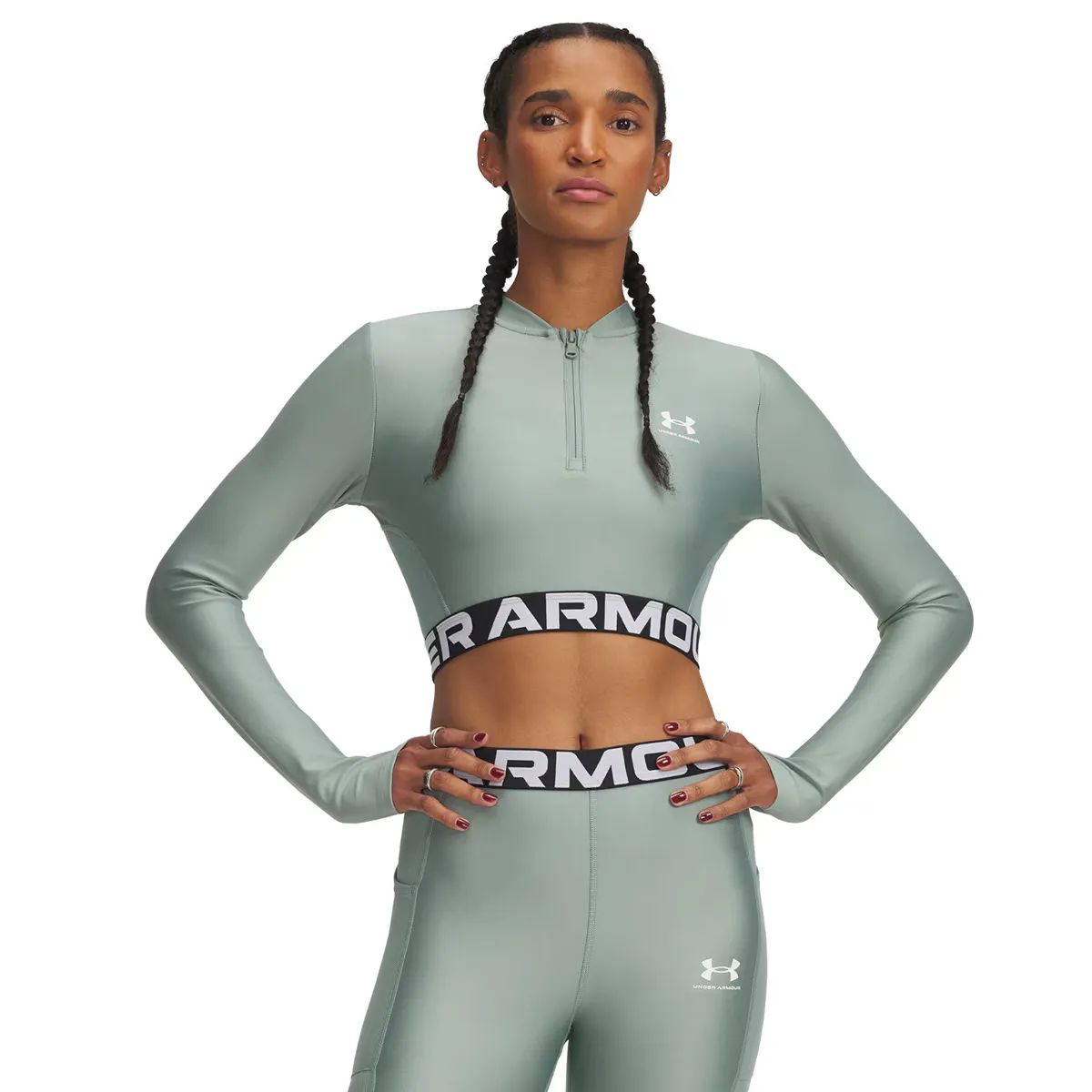

Женская футболка HeatGear Rib 1/4 Zip LS Under Armour, зеленый
