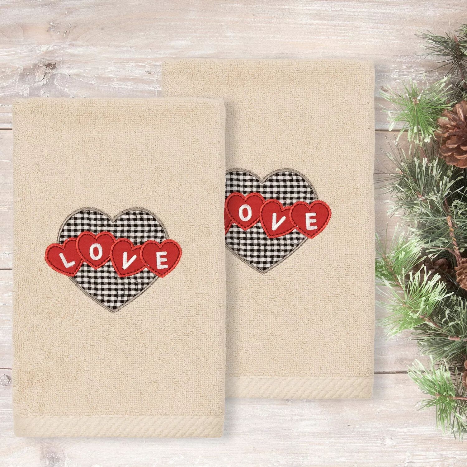

Linum Home Textiles Love Hearts Вышитые роскошные турецкие хлопковые полотенца для рук в упаковке из 2 штук