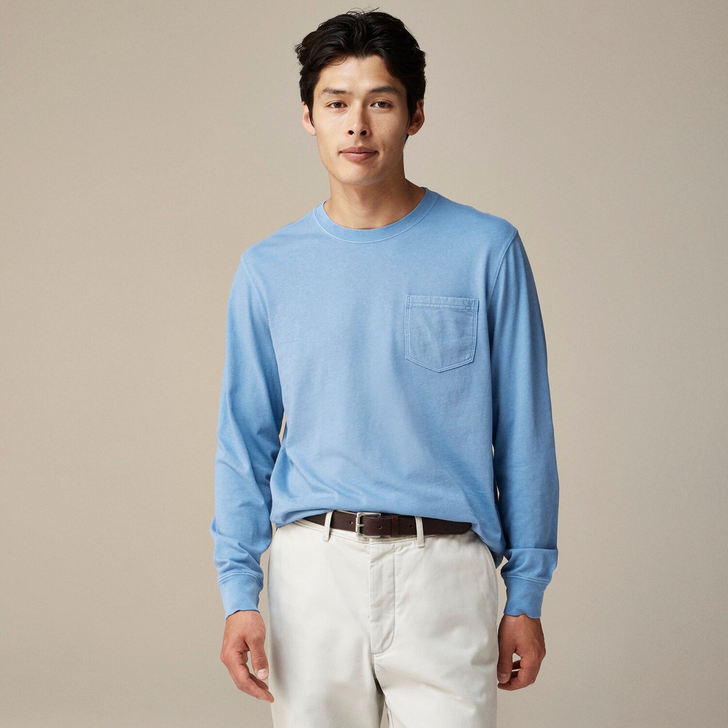 

Футболка из хлопка с длинными рукавами и карманом в винтажном стиле J.Crew, голубой