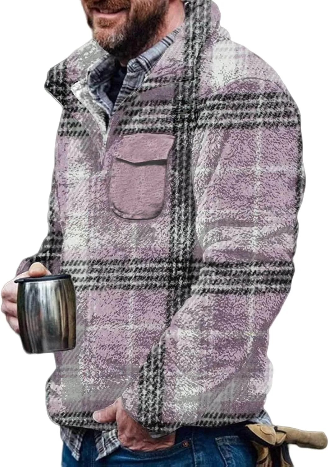 

Мужской флисовый свитер с ацтекским принтом и пуговицами Baimiu