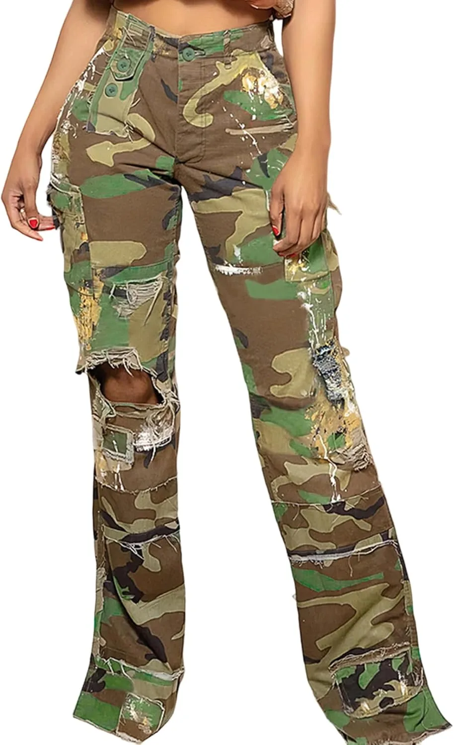 

Женские камуфляжные карго-штаны High Waisted с прямыми штанинами Cupitool