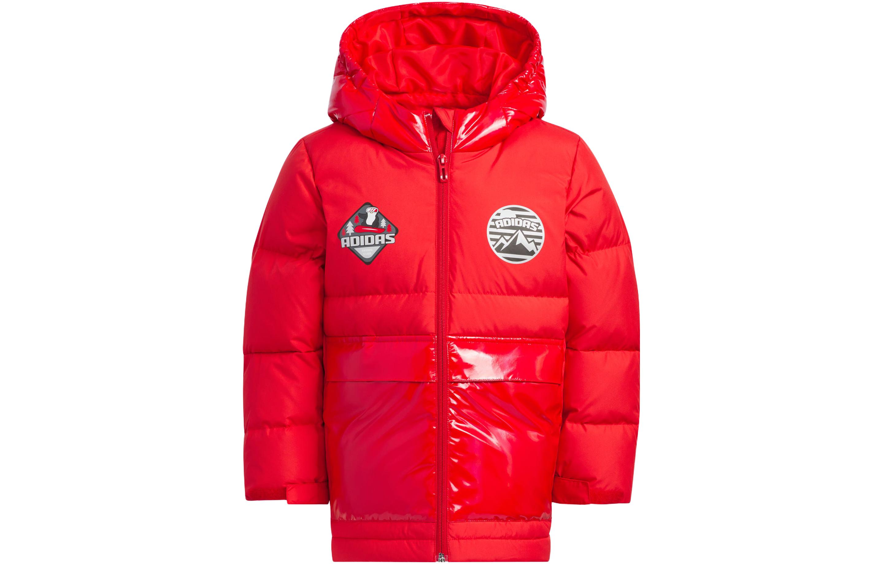 Детская пуховая куртка с капюшоном, средней жесткости Adidas, светлый scarlet — фото 3