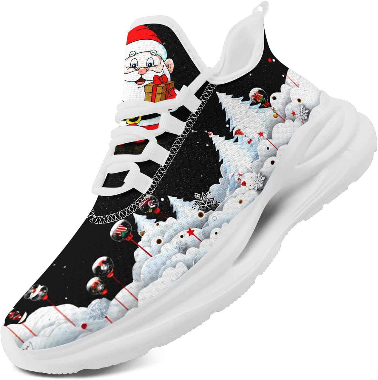 

Рождественские кроссовки для мужчин и женщин - праздничный дизайн, удобные легкие теннисные кроссовки из сетки для прогулок Coolcustomize, черный