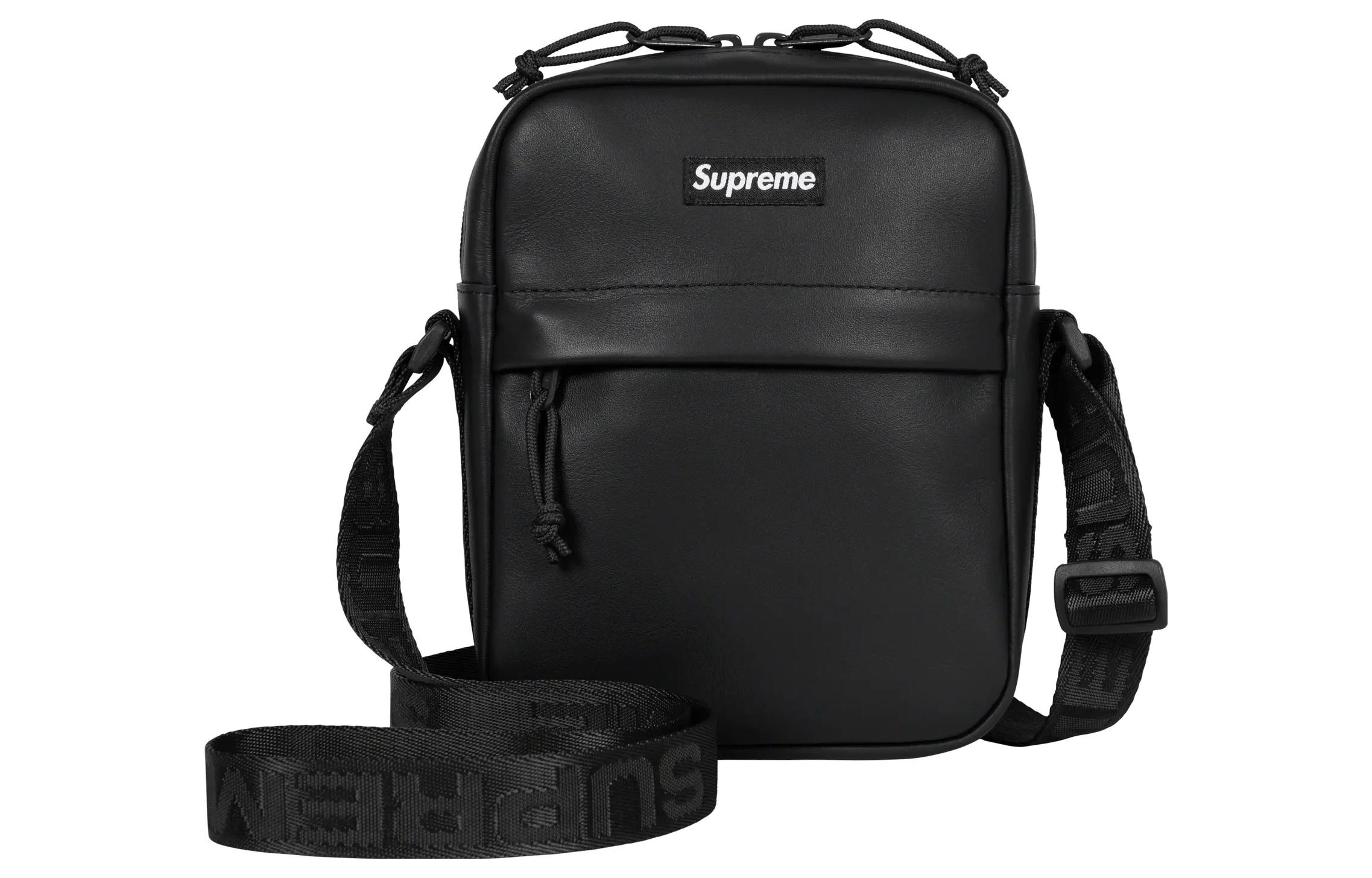 

Кожаная сумка-кроссбод Supreme черная унисекс через плечо