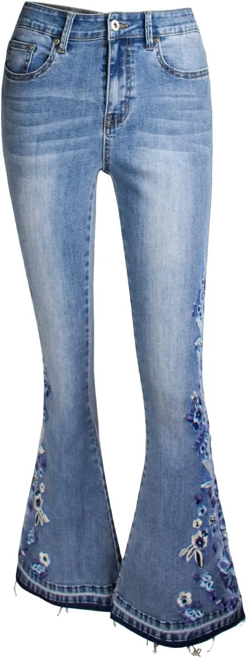 

Женские джинсы-клеш с широкими штанинами и цветочной вышивкой RSBFK