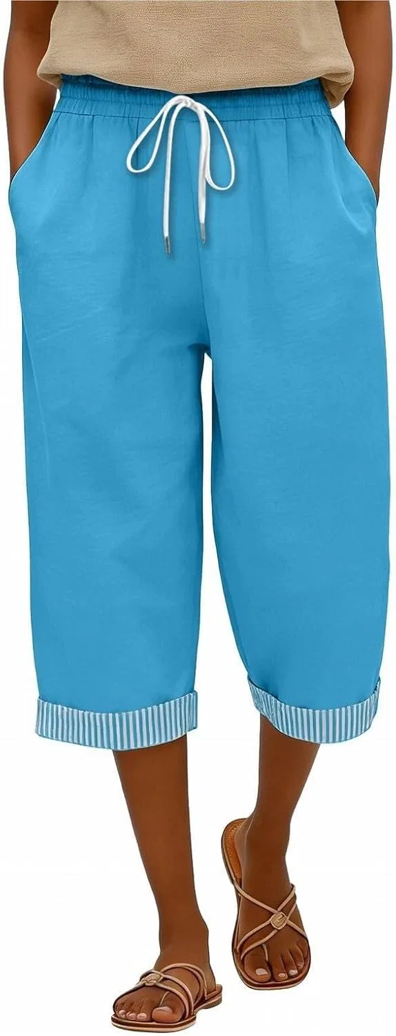 Шорты-бермуды с завязкой, Linen, Sky Blue