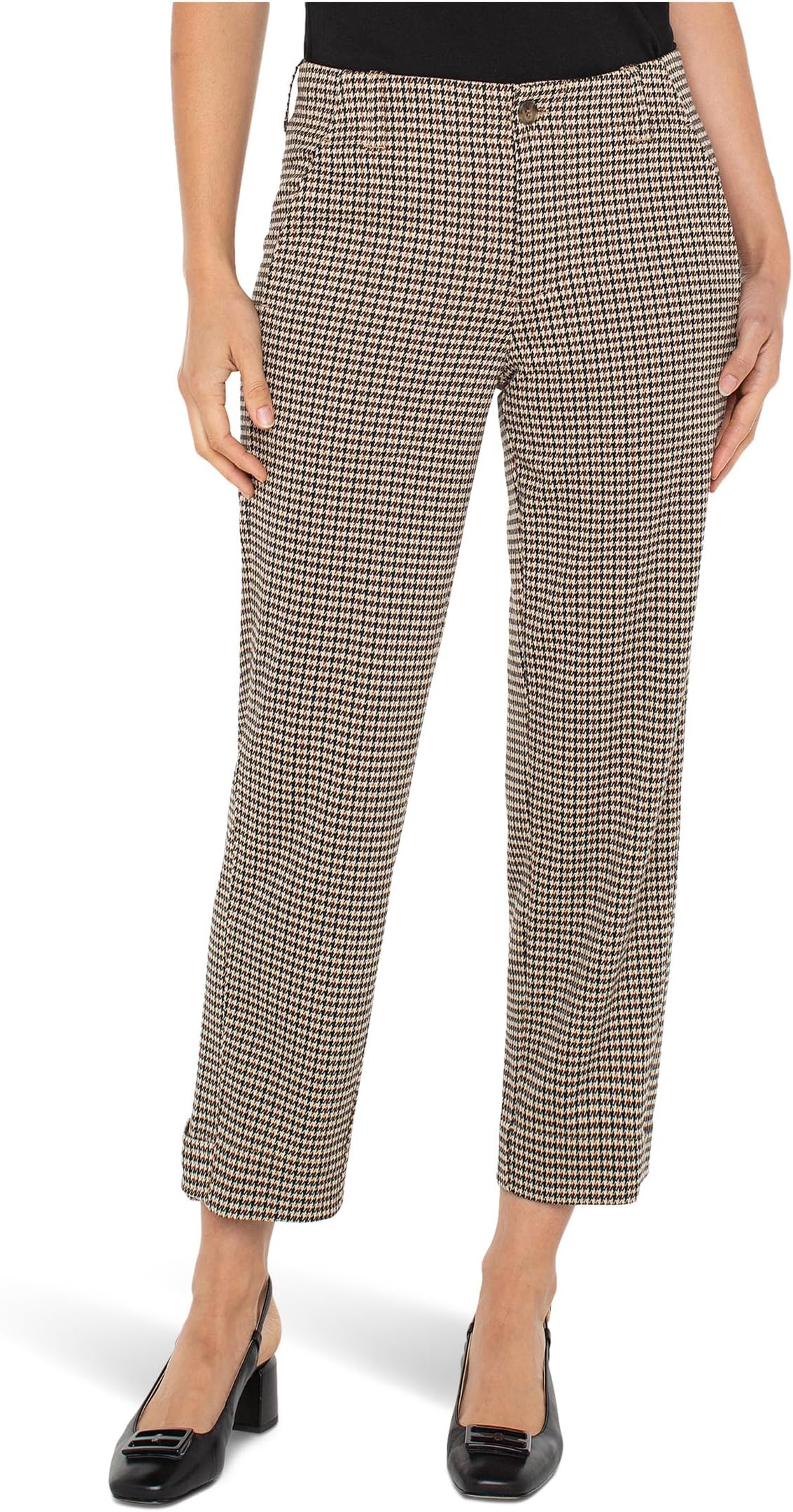 

Брюки Liverpool Los Angeles Mid-Rise Utility Pants w/ Tab Hem, Black/Tan Houndsthooth