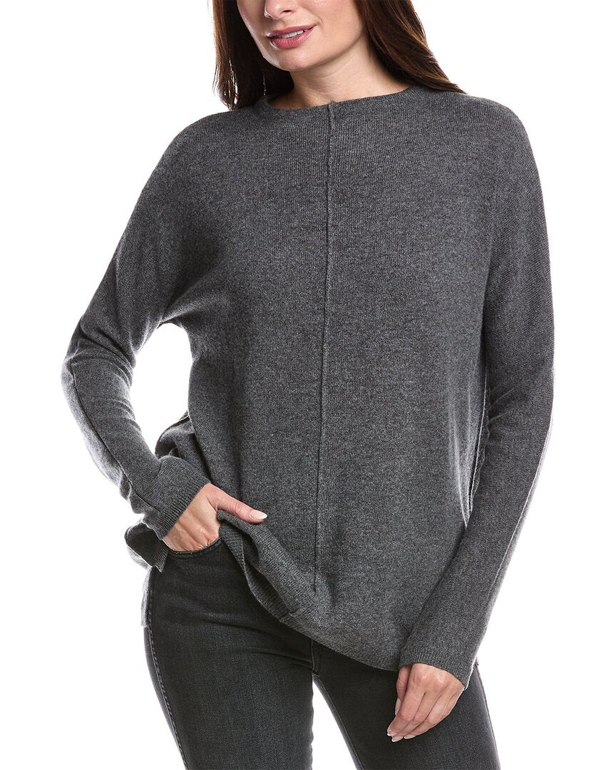 

Форте Кашемир Вязаный свитер с воронкообразным воротником и швами Forte Cashmere, серый