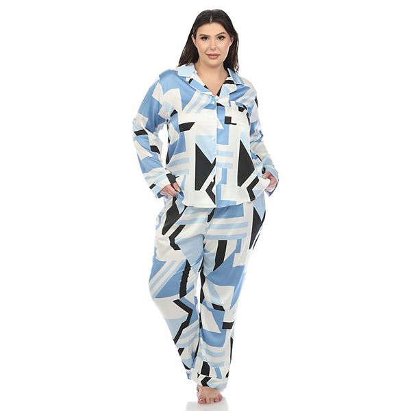 

Пижамный комплект из сатина с принтом Plus size Wm Fashion, Blue