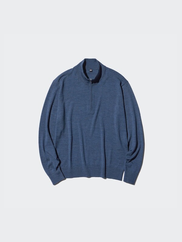 

Джемпер из мериноса на молнии наполовину Uniqlo, синий