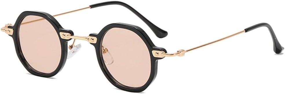 

Ретро-солнцезащитные очки круглой формы, модные многоугольные очки для мужчин и женщин, защита от синего света, металлические прозрачные линзы, UV400 KTUCN, Black Champagne