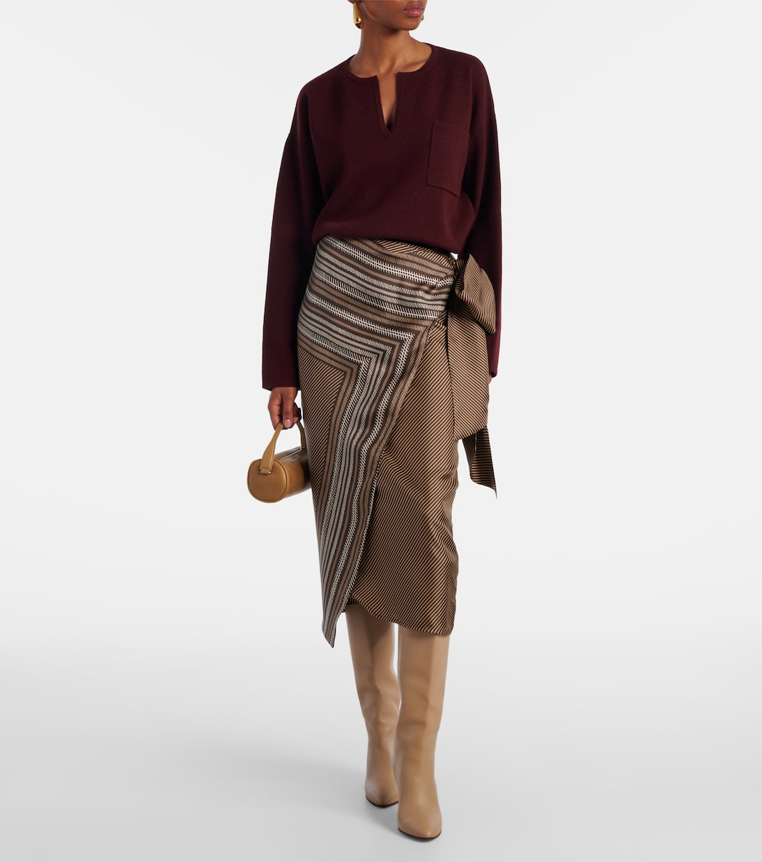 Эдро полосатая шелковая юбка-саронг Max Mara, Cioccolato/Cam — фото 2