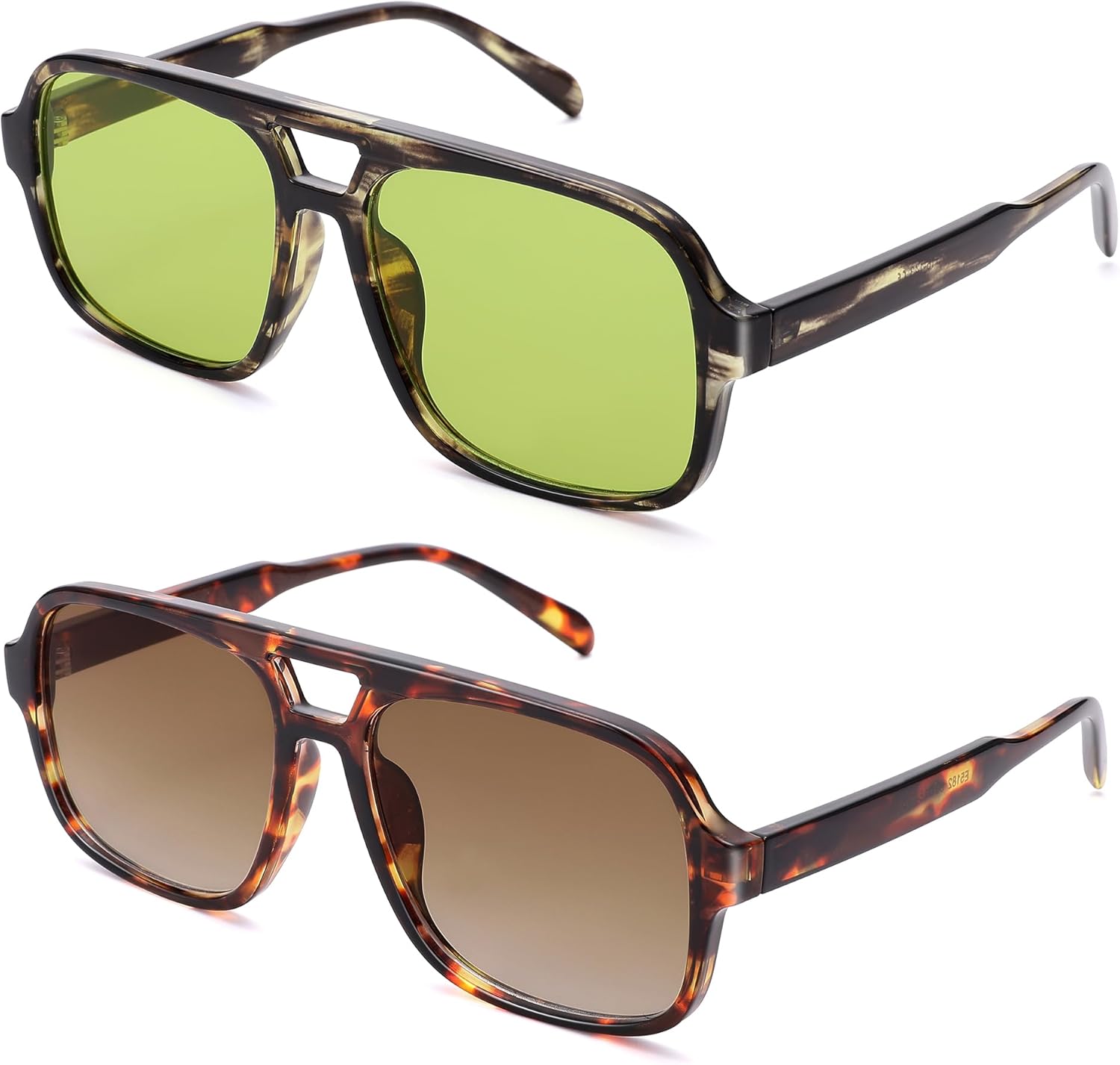

Ретро-солнцезащитные очки-авиаторы для женщин и мужчин, модные квадратные солнцезащитные очки в стиле 70-х годов с защитой от УФ-излучения UV400 DYSAKER, B3-2pack(leopard/Green + Leopard/Brown)
