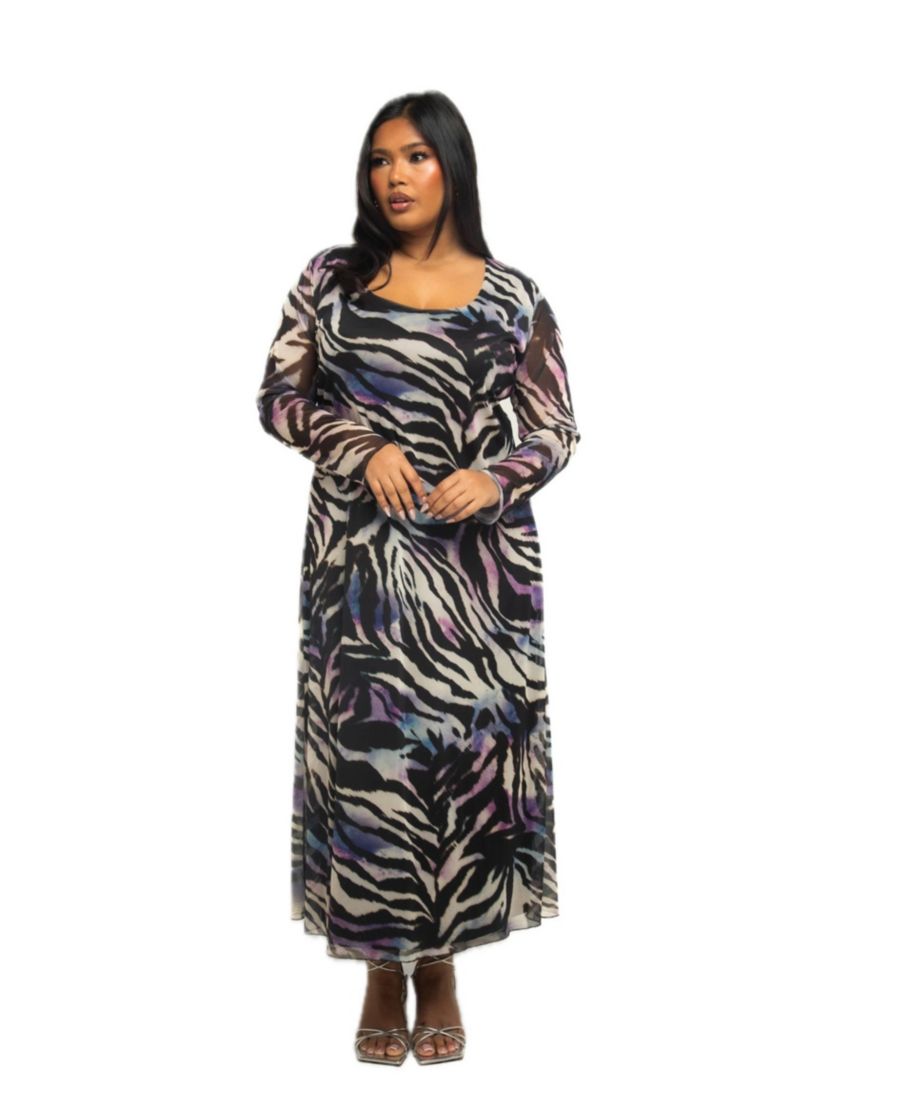 

Женское платье-мидакси из сетчатой ткани с зебровым принтом FASHION-SZN CURVE, Black