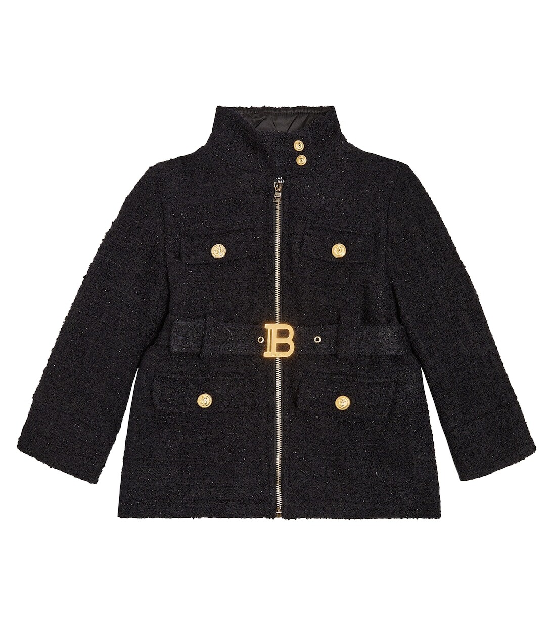 

Пальто с логотипом и поясом Balmain Kids, черный