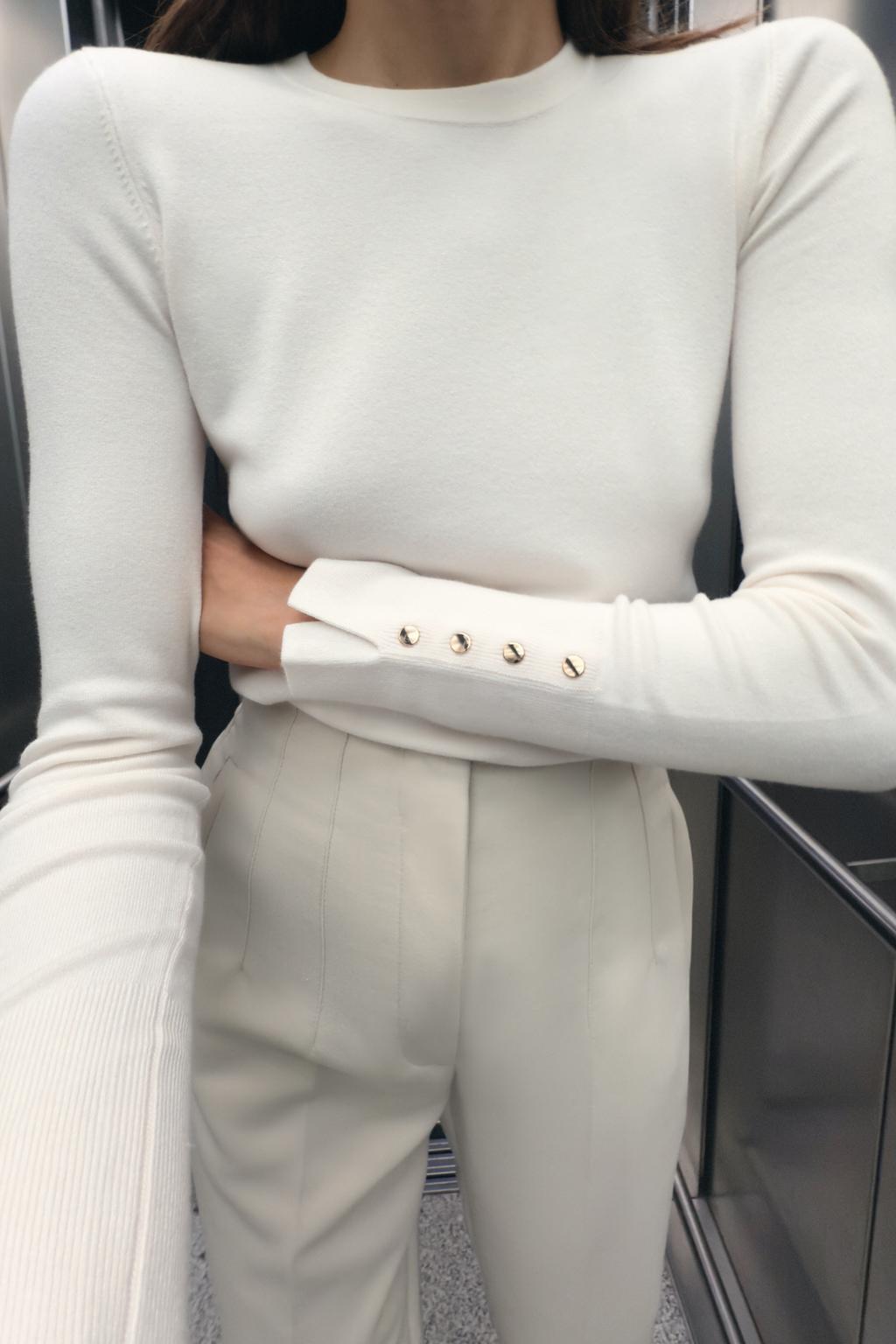 

Базовый однотяжной вязки свитер ZARA, экрю