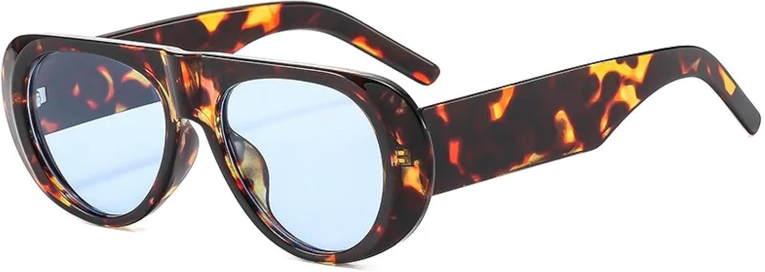 

Овальные солнцезащитные очки для женщин и мужчин - Цветная пластиковая оправа - Увеличенная защита от УФ-излучения UV400 - Очки для активного отдыха DSVIGF, Leopard Blue