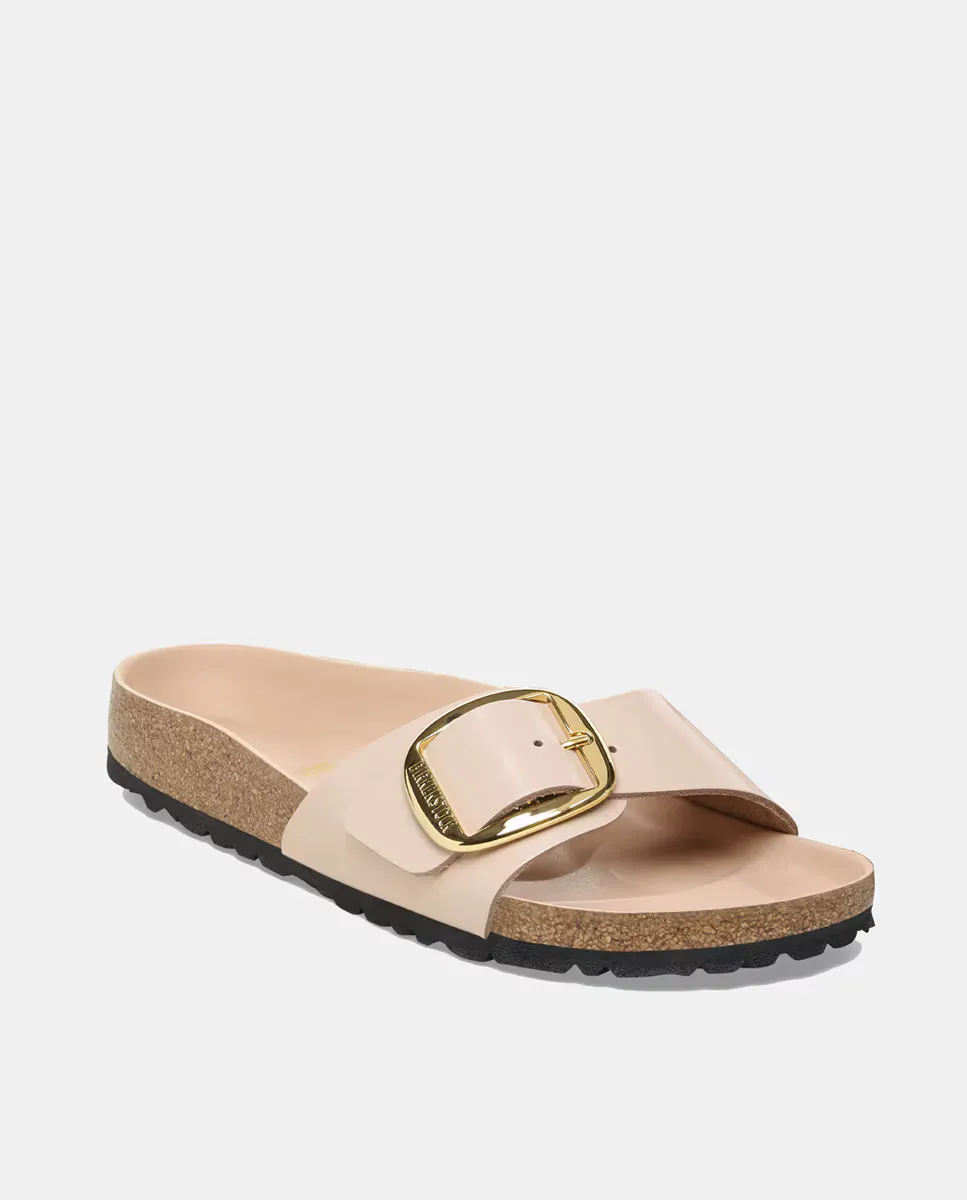 

Женские кожаные сандалии на плоской подошве с большой пряжкой Madrid Birkenstock, цвет Nude