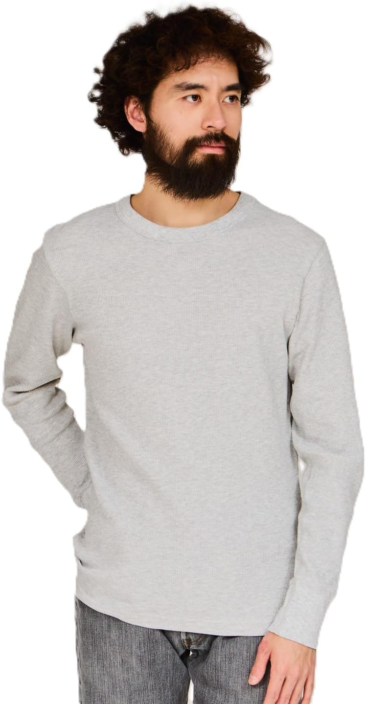 

Мужская футболка Hanes HM4-Q103 с длинным рукавом, термофутболка, защита от холода, теплая, круглый вырез, длинный рукав, однотонная, вафельная, BEEFY Thermal Crew Neck, меланжевый серый