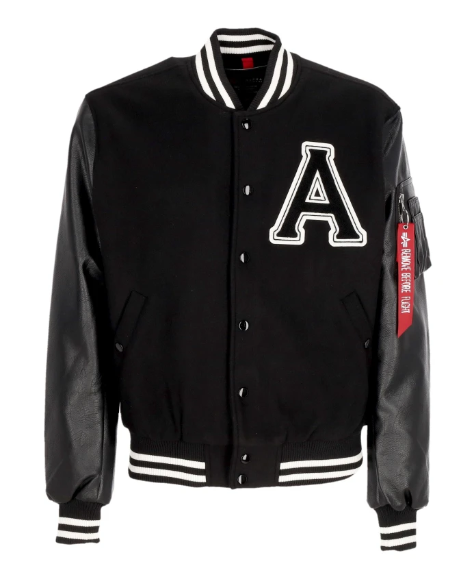 

Черная университетская куртка с рукавами из искусственной кожи. Alpha Industries, черный