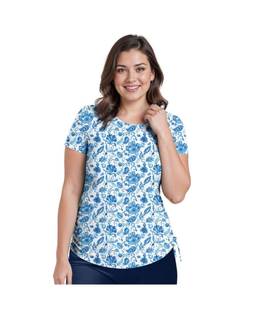 

Купальный топ и плавки/бюстгальтер Adele больших размеров с короткими рукавами Calypsa, Blue dreams