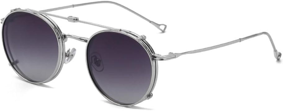 

Круглые поляризованные солнцезащитные очки для мужчин, складные, с зажимом, защита от УФ-излучения UV400, очки для женщин в металлической оправе, мужские очки для вождения VFDHN, Silver With Gray