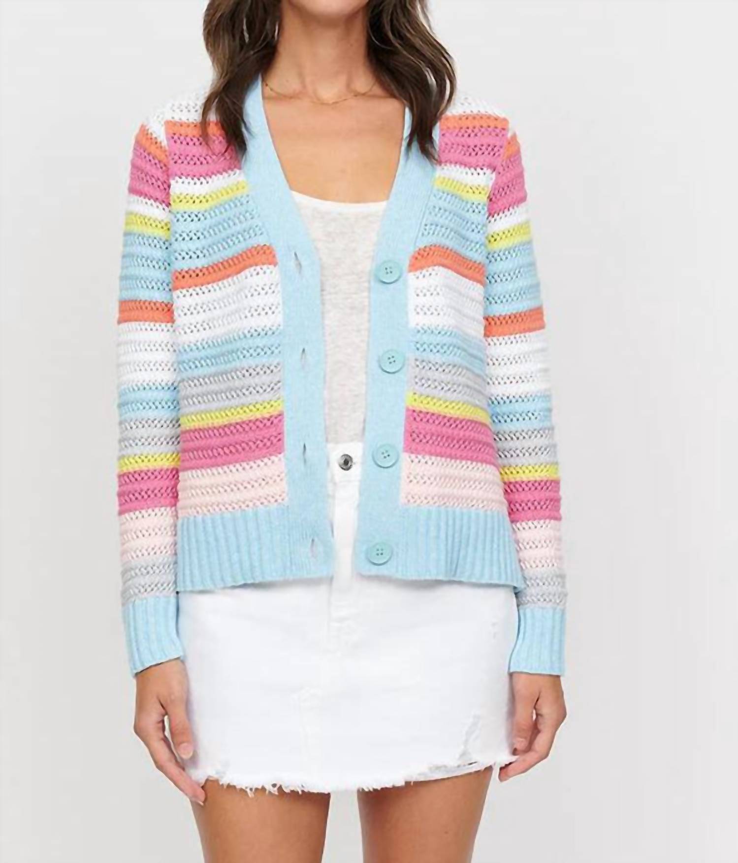

Кардиган Lauren Textured Stripe Vee Cardigan в цвете Seafoam Multi &Isla