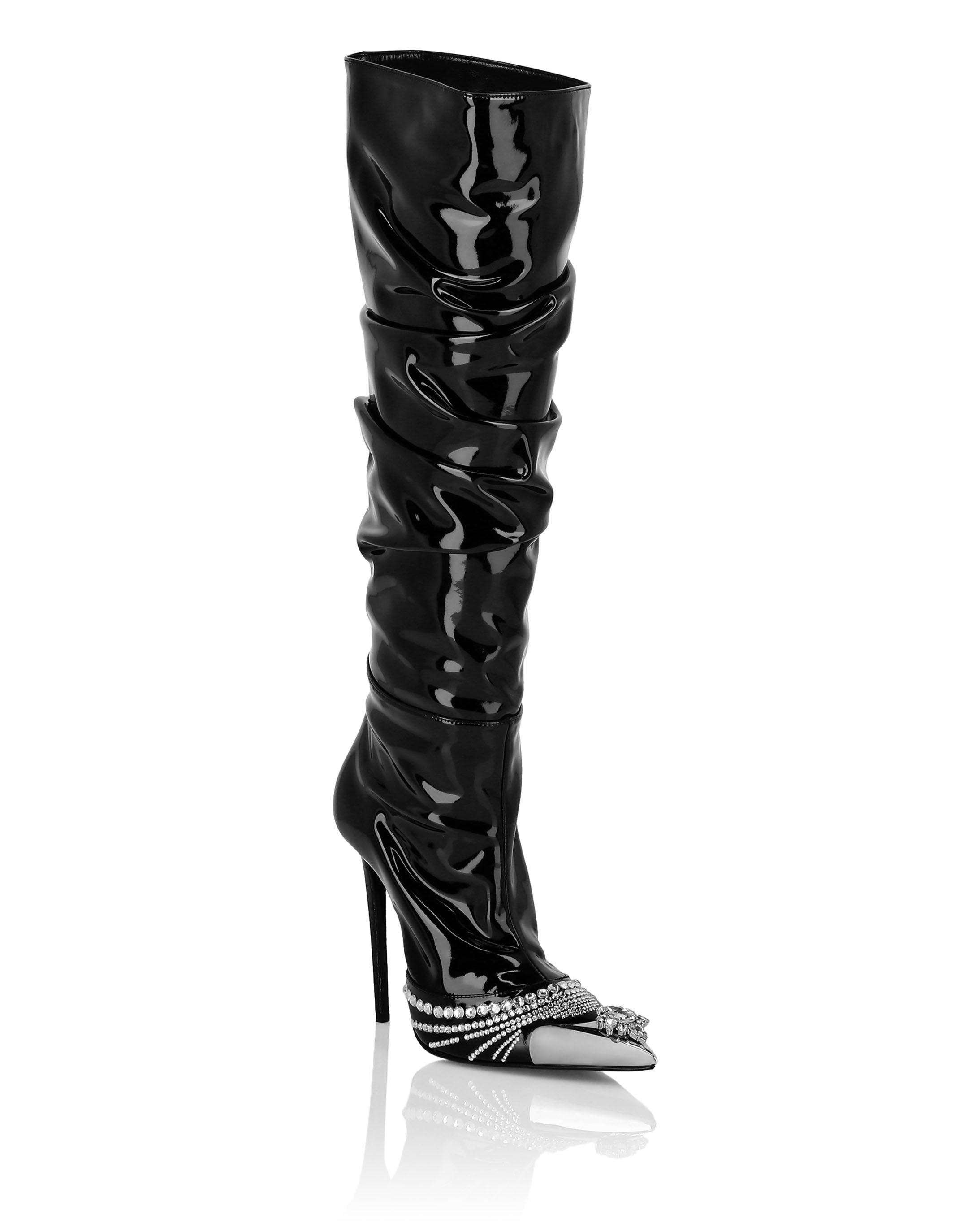 Лаковые сапоги на высоком каблуке PHILIPP PLEIN, черный